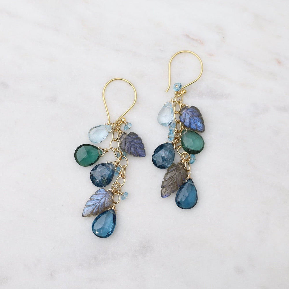 EAR-GF Labradorite Carved Leaves, Blue Topaz, Kyanite Gol