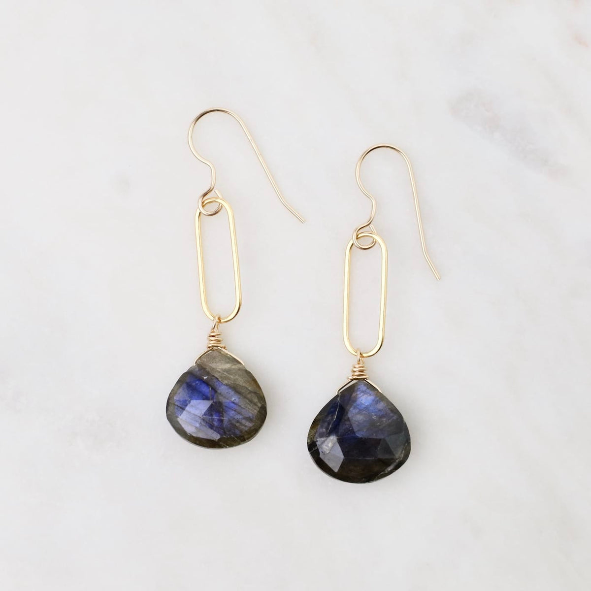 EAR-GF Labradorite Drop on Paperclip Earrings