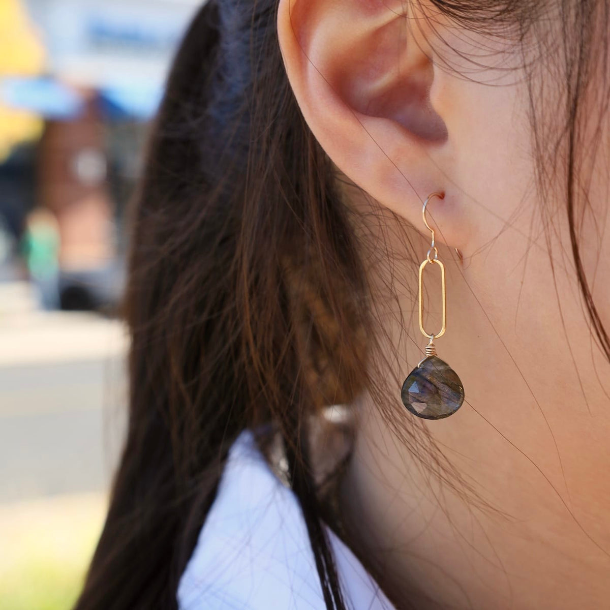EAR-GF Labradorite Drop on Paperclip Earrings