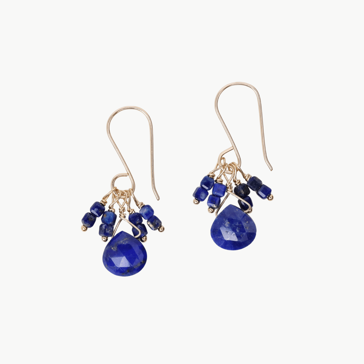 EAR-GF Lapis Briolette & Lapis Cluster Gold Fill Earrings