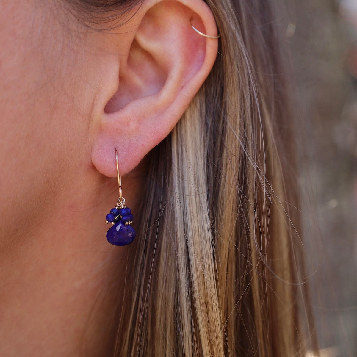 EAR-GF Lapis Briolette & Lapis Cluster Gold Fill Earrings