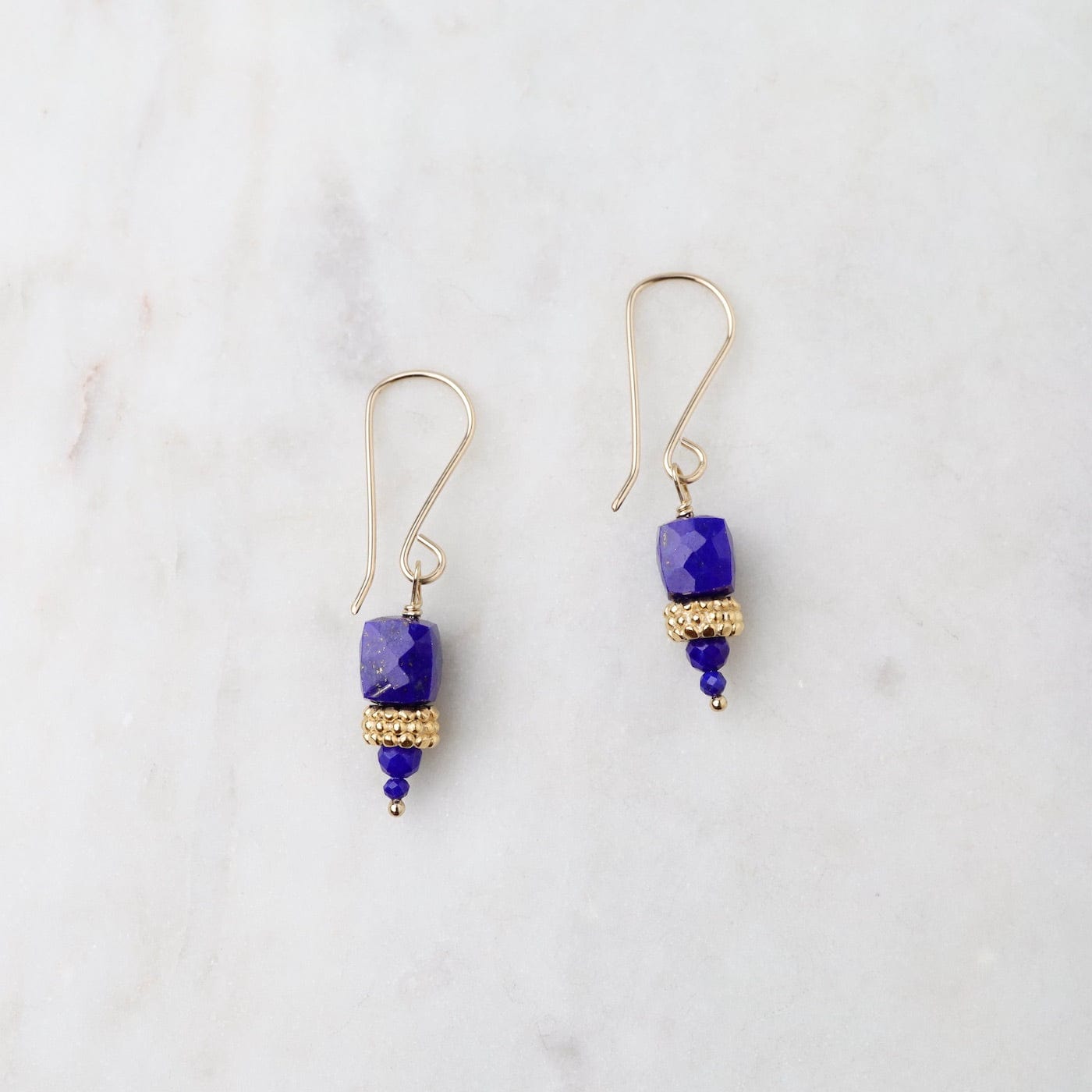EAR-GF Lapis Cube & Gold Fill Stacked Earring