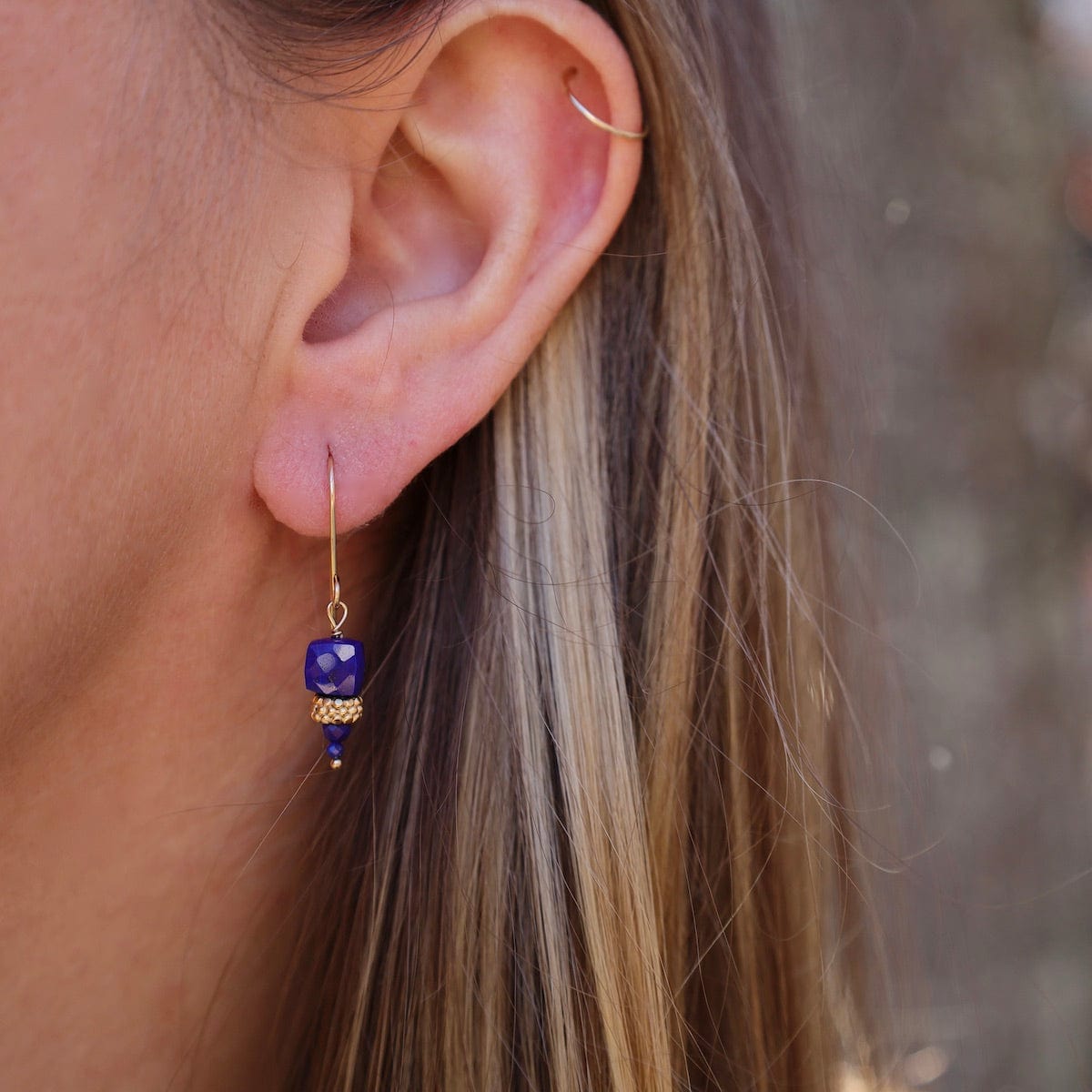 EAR-GF Lapis Cube & Gold Fill Stacked Earring