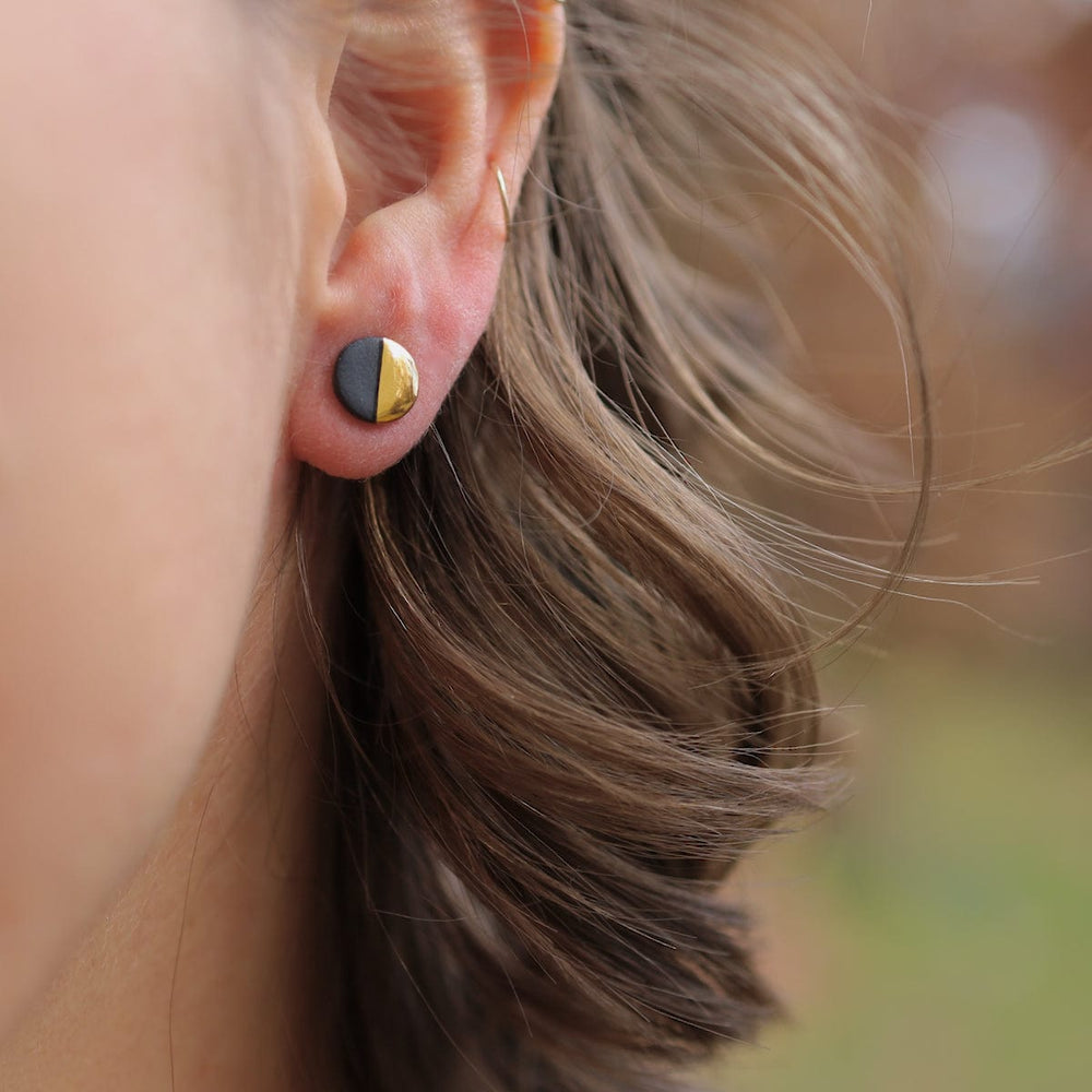 EAR-GF Large Black Gold Dipped Studs