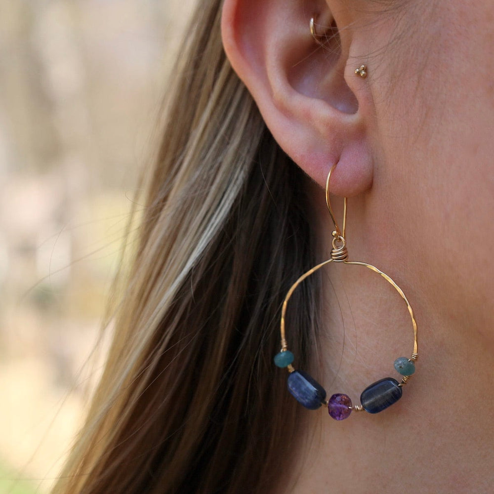 EAR-GF Large Hoop Amethyst, Kyanite, Grandidierite Earrings