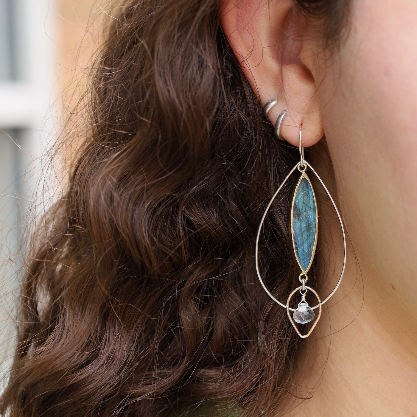 EAR-GF Large Labradorite and Blue Topaz Earrings