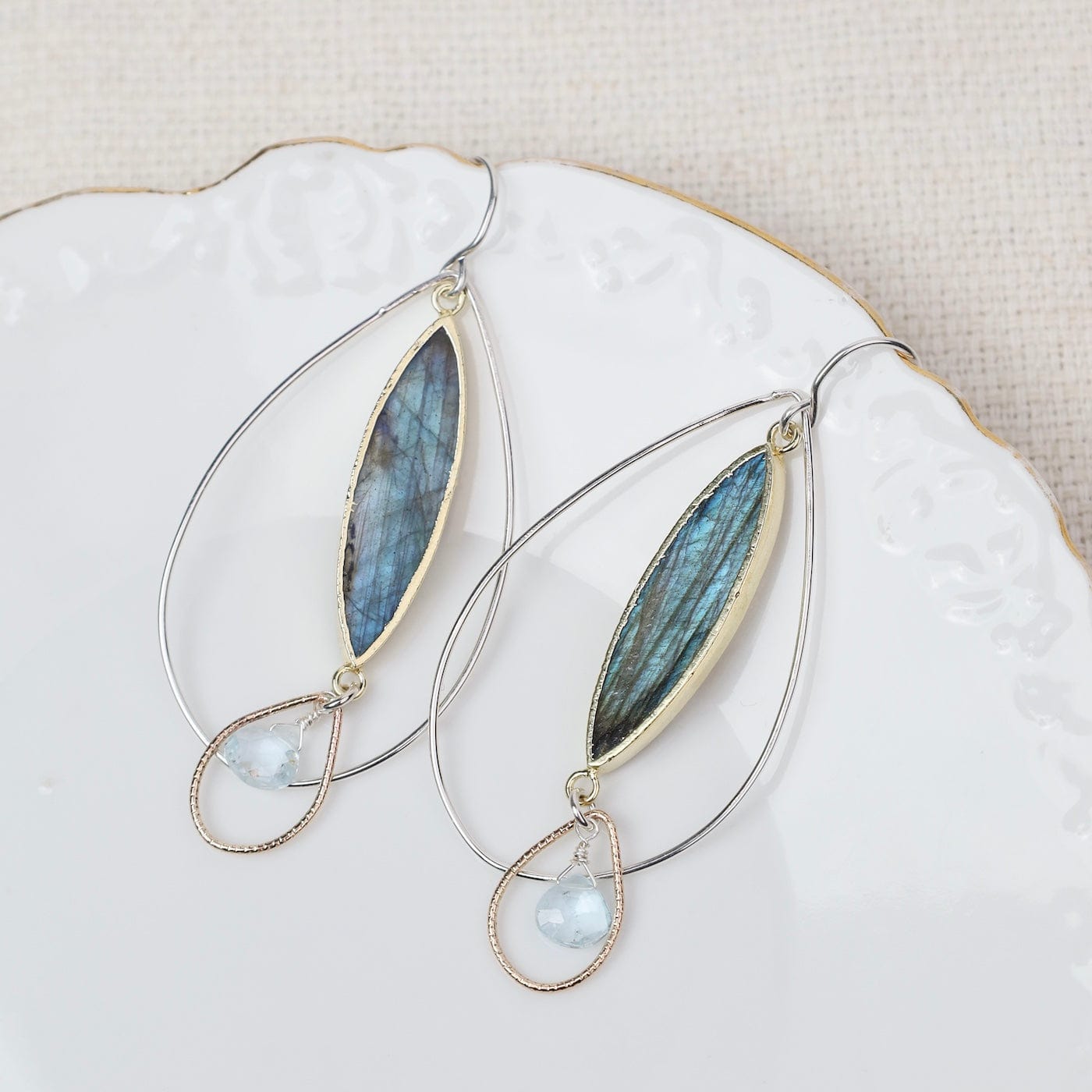 EAR-GF Large Labradoroite and Blue Topaz Earrings