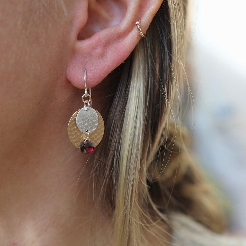 EAR-GF Layered Disk and Garnet Earrings