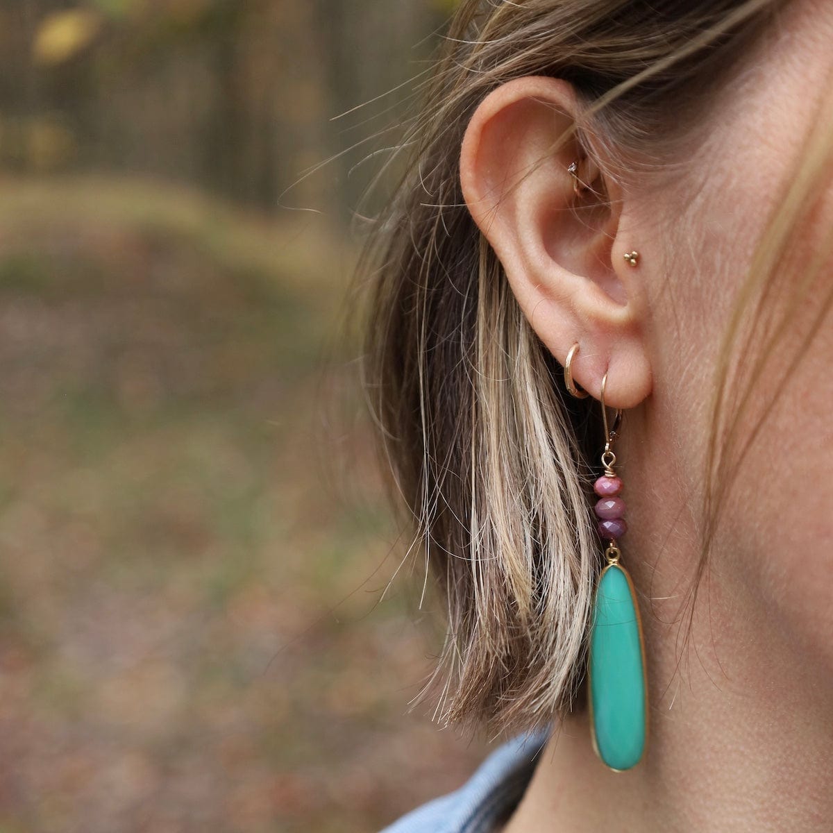 EAR-GF Long Chrysoprase Oval Ruby Earrings