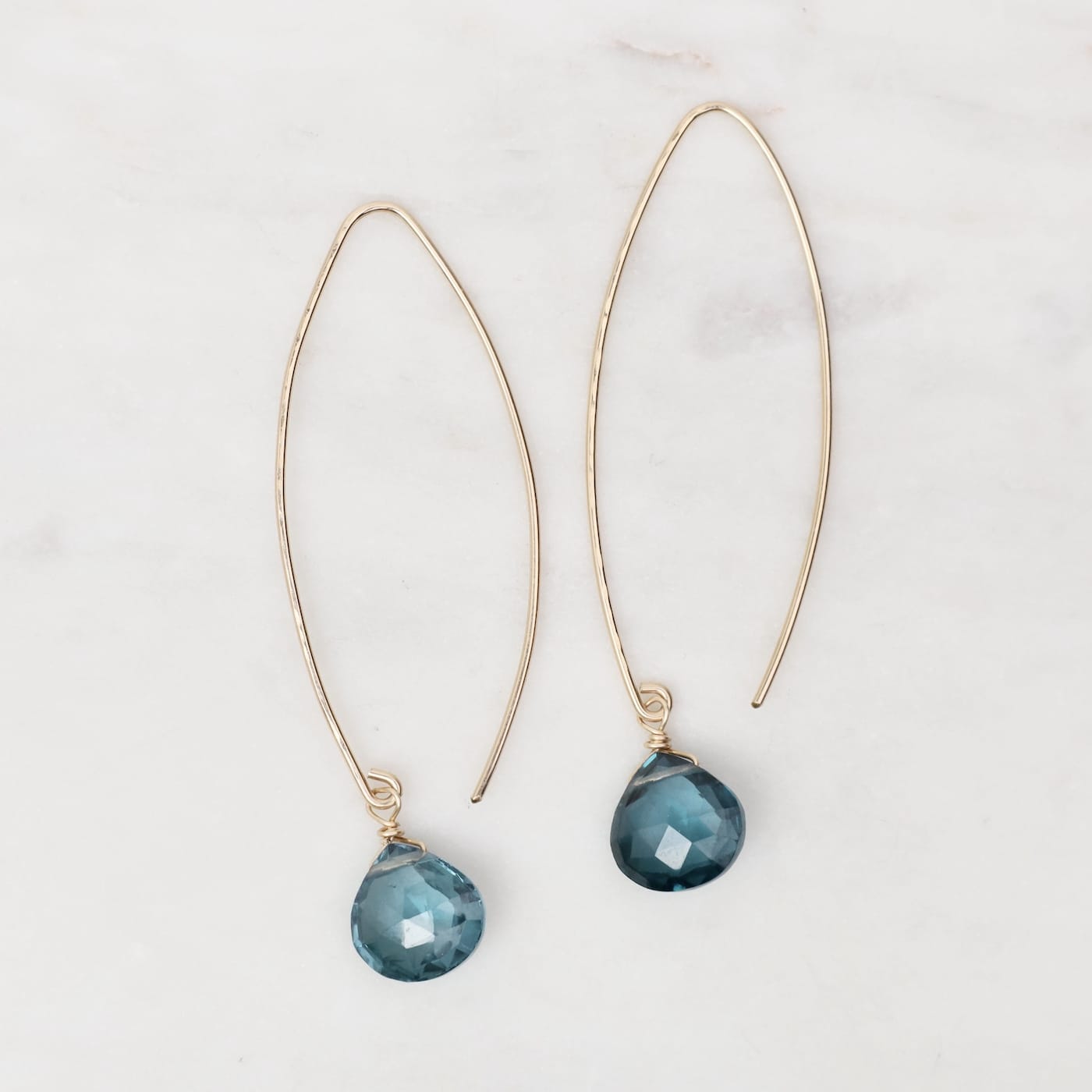 EAR-GF Long Hand Forged Earwire - London Blue Topaz