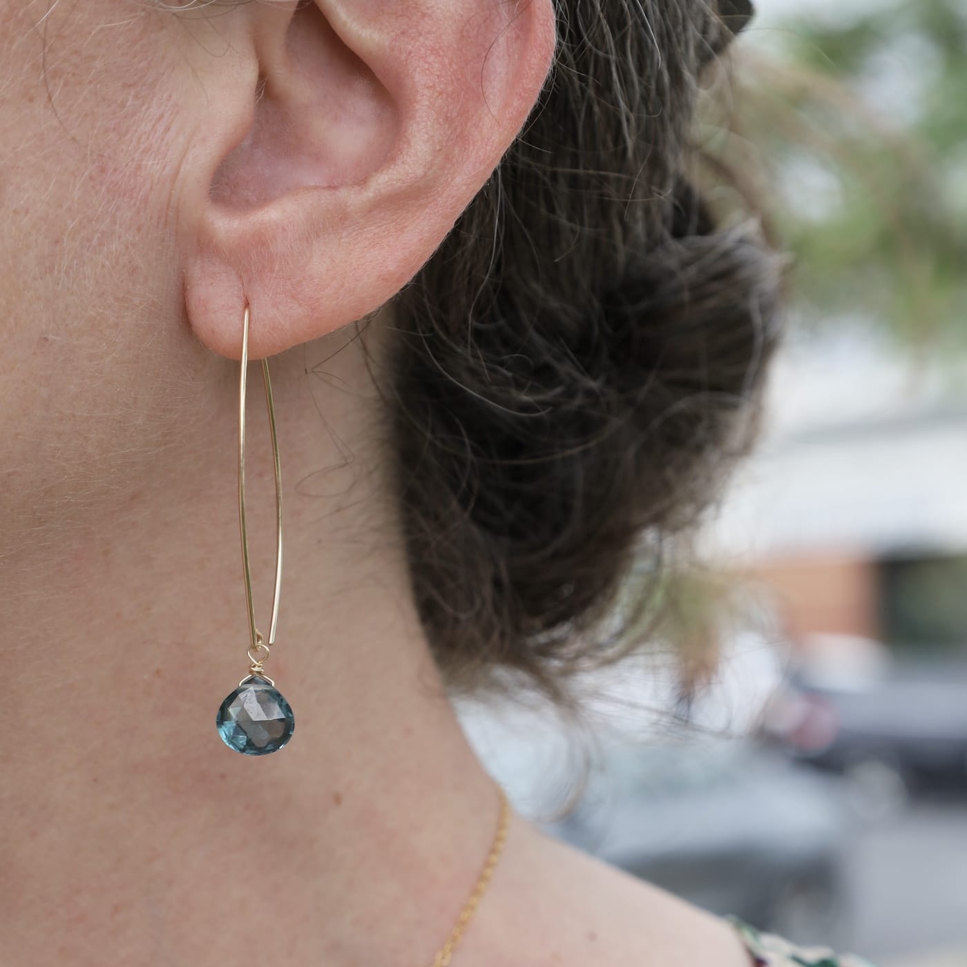 EAR-GF Long Hand Forged Earwire - London Blue Topaz