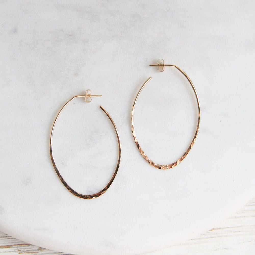 EAR-GF Long Oval Hammered Gold Filled Hoop on Post