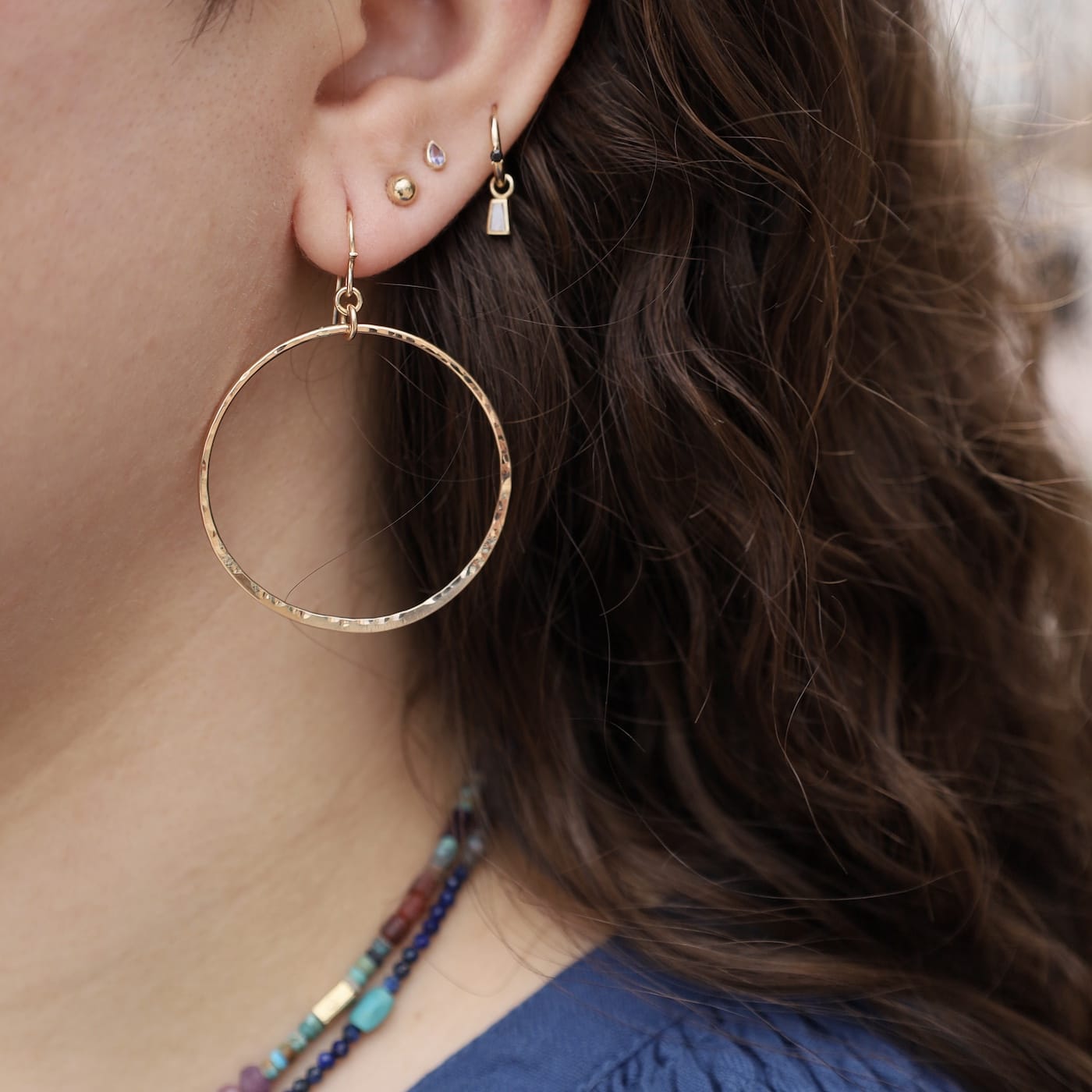 EAR-GF Medium Gold Filled Bold Hammered Link Earrings