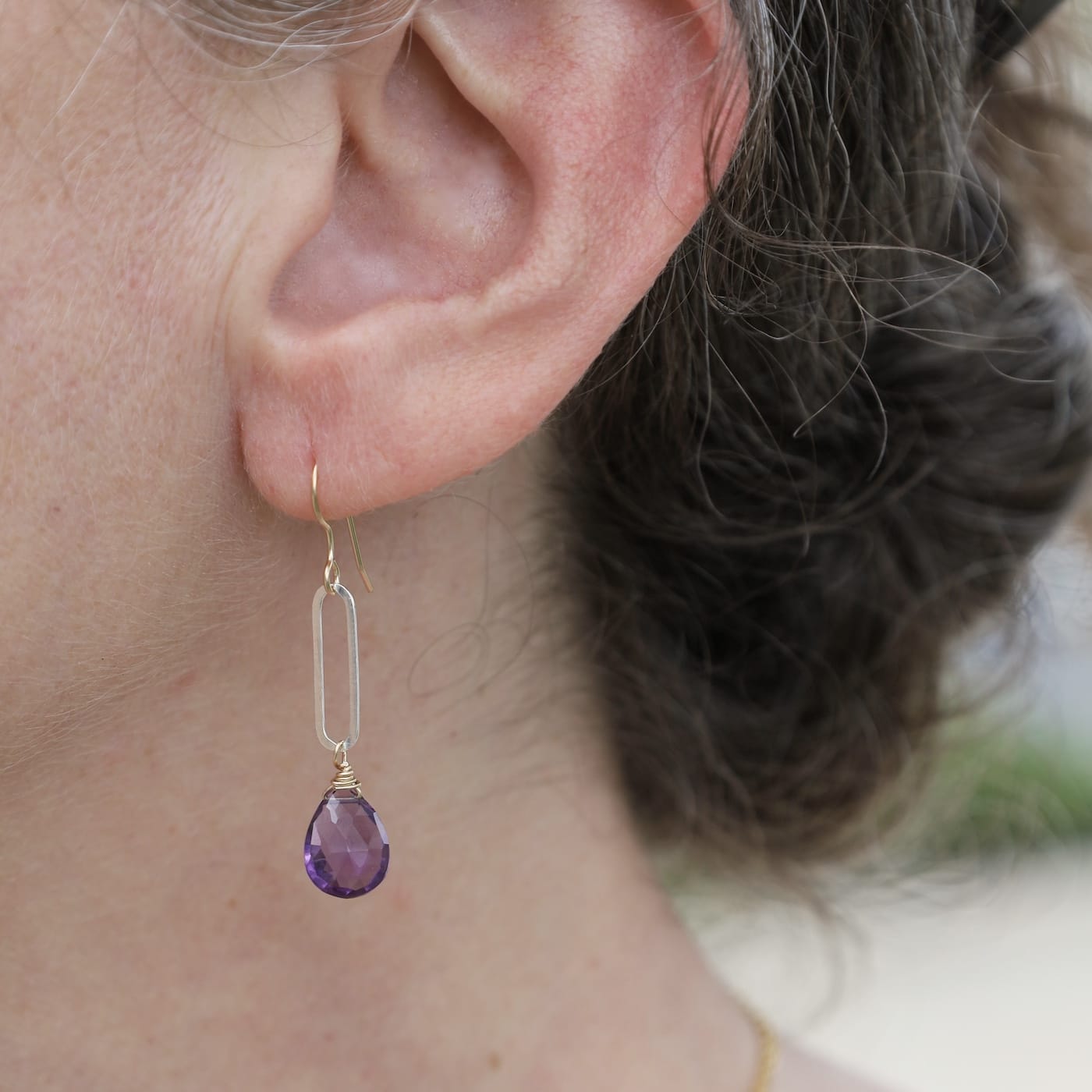 EAR-GF Mixed Metal Amethyst Dangle Earrings