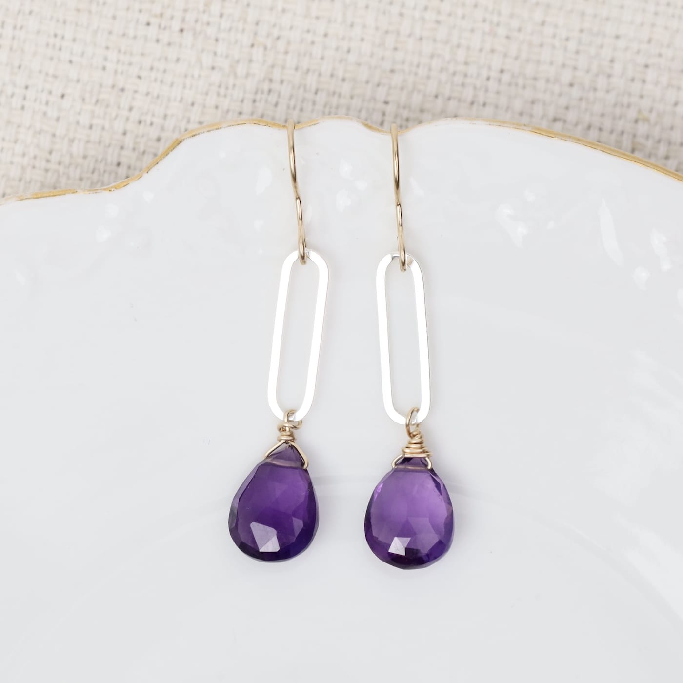 EAR-GF Mixed Metal Amethyst Dangle Earrings