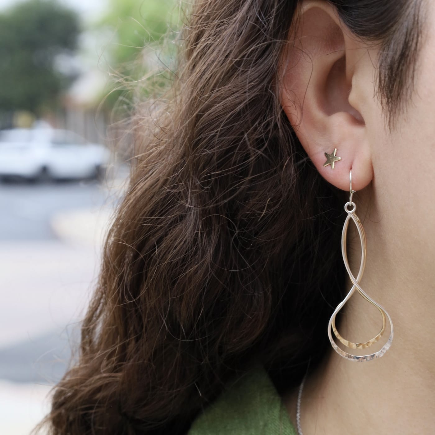 EAR-GF Mixed Metal Double Drop Hammered Earrings