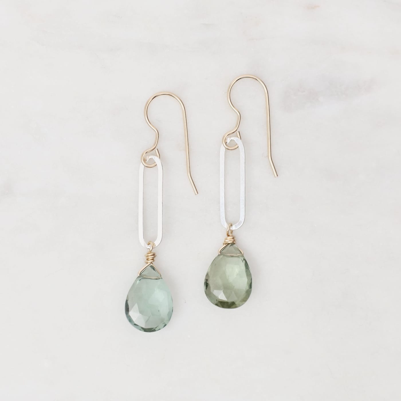 EAR-GF Mixed Metal Green Amethyst Dangle Earrings