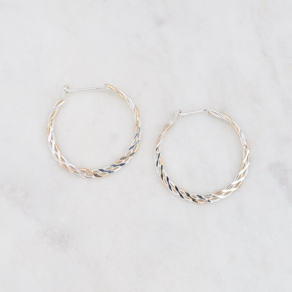 EAR-GF Mixed Sterling Silver & Gold Filled Braided Hoops - Small