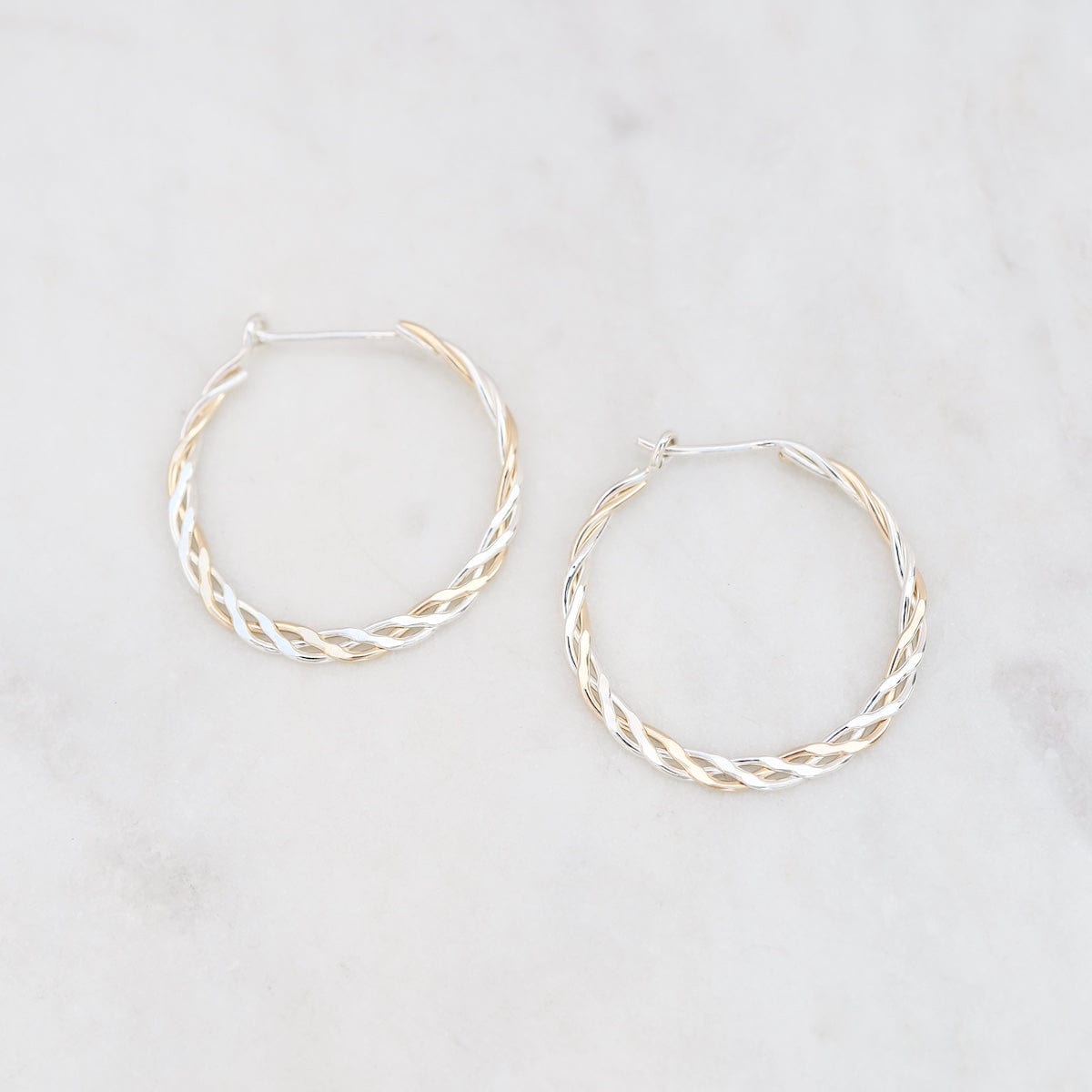 EAR-GF Mixed Sterling Silver & Gold Filled Braided Hoops - Small