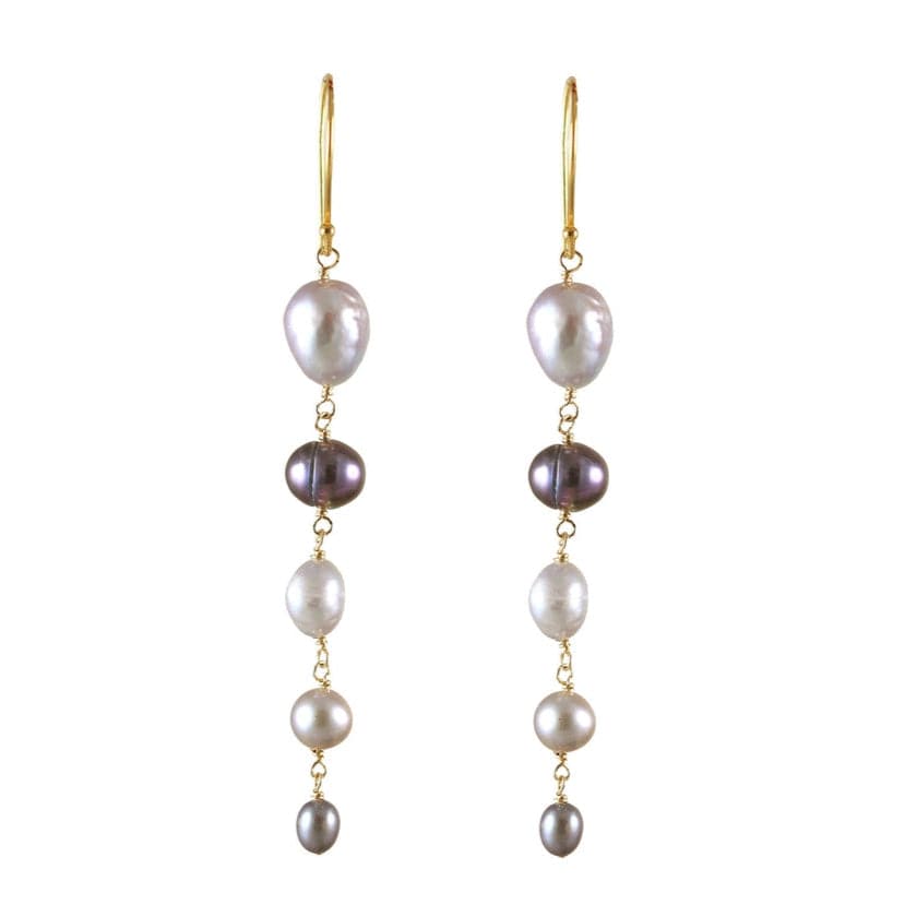 EAR-GF Multi Colored Grey Graduated 5 Pearl Earrings
