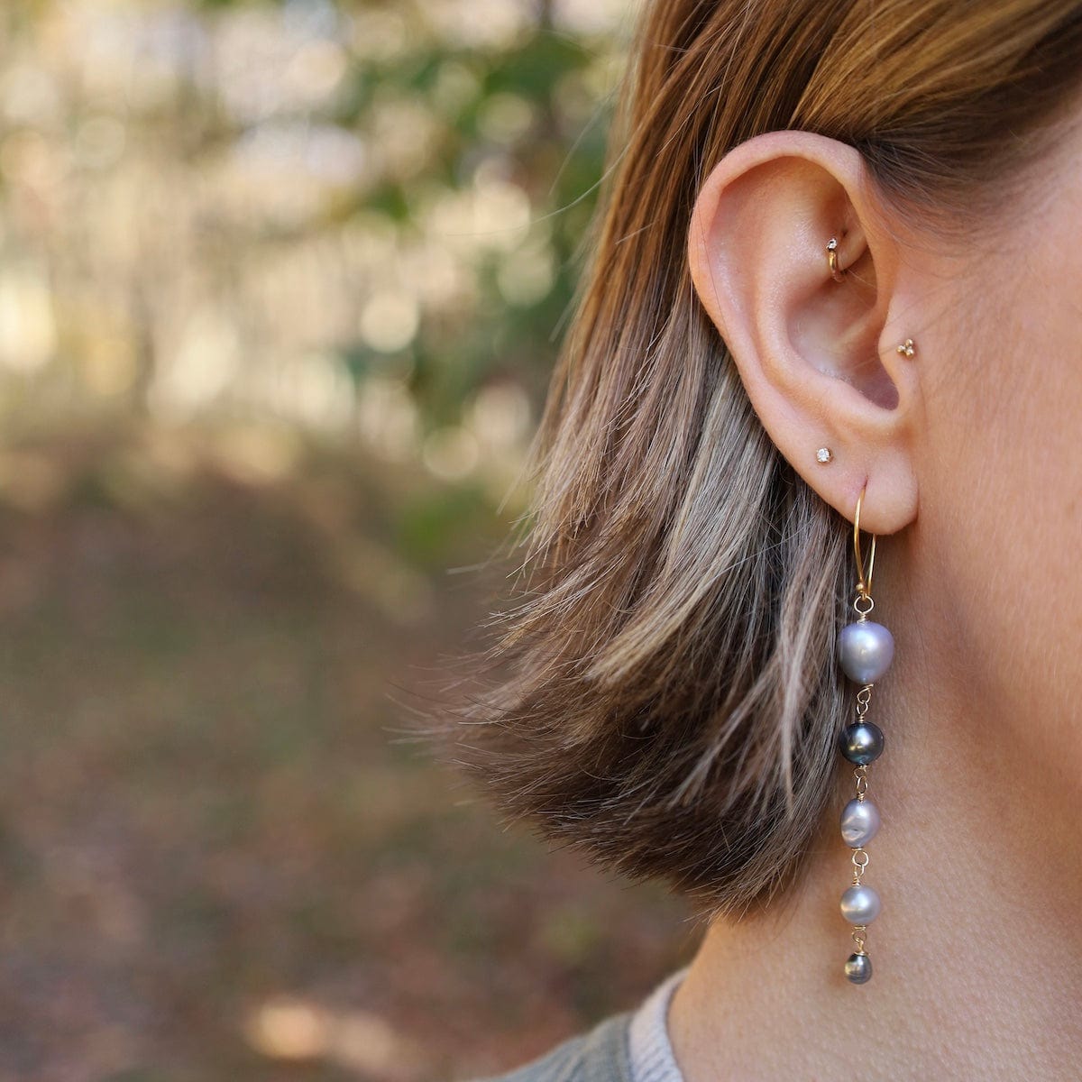 EAR-GF Multi Colored Grey Graduated 5 Pearl Earrings