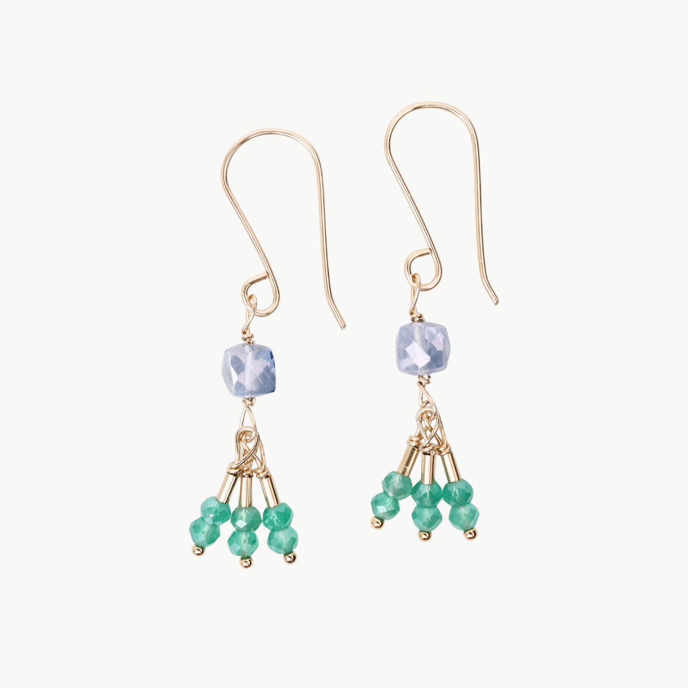 EAR-GF Mystic quartz, green onyx & gold fill beads dangle