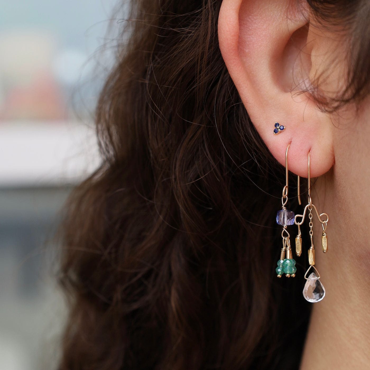 EAR-GF Mystic quartz, green onyx & gold fill beads dangle