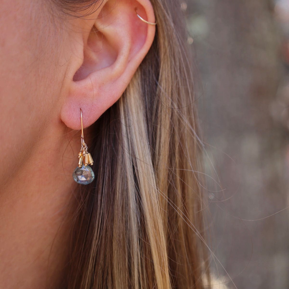 EAR-GF Mystic Quartz Teardrop & Gold Vermeil Bead Earrings