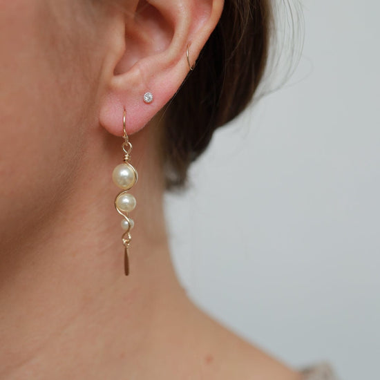 EAR-GF One Long Climb White Pearl Earring - Gold Filled