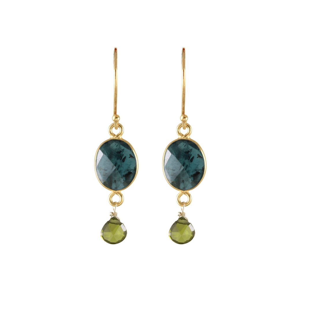 ear-gf Oval Kyanite and Green Zircon Earrings