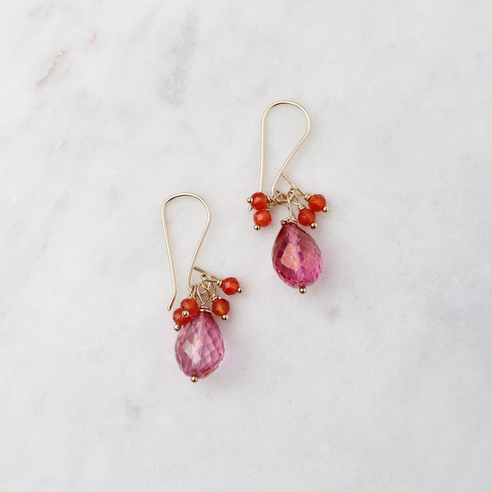 EAR-GF Pink Topaz Drop with Carnelion Cluster Earring