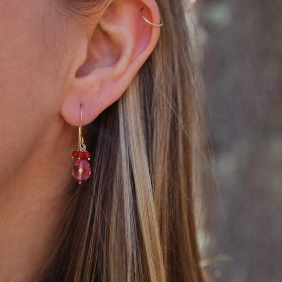 EAR-GF Pink Topaz Drop with Carnelion Cluster Earring