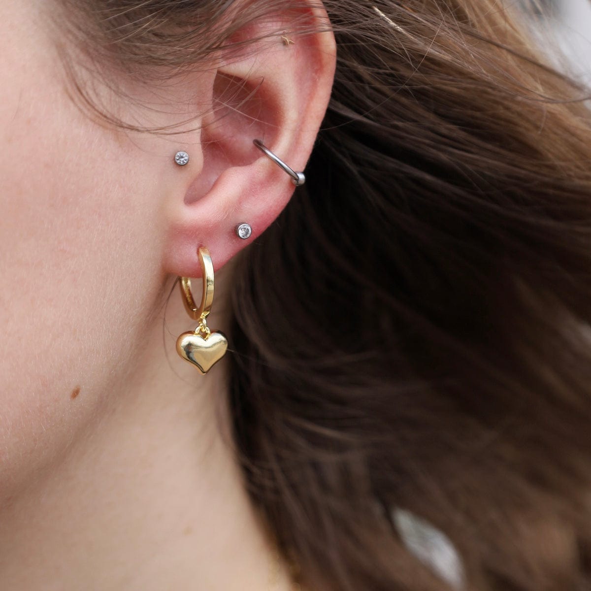 EAR-GF Puffy Heart Gold Huggie Hoop Earrings