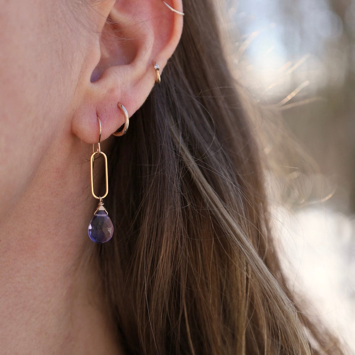 EAR-GF Purple Quartz on Paperclip Earrings