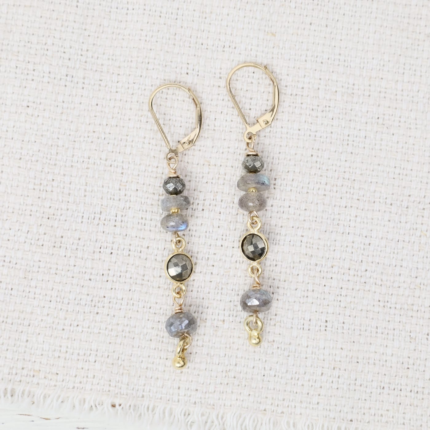 EAR-GF Pyrite, Labradorite, Pyrite Connector, More Labrad