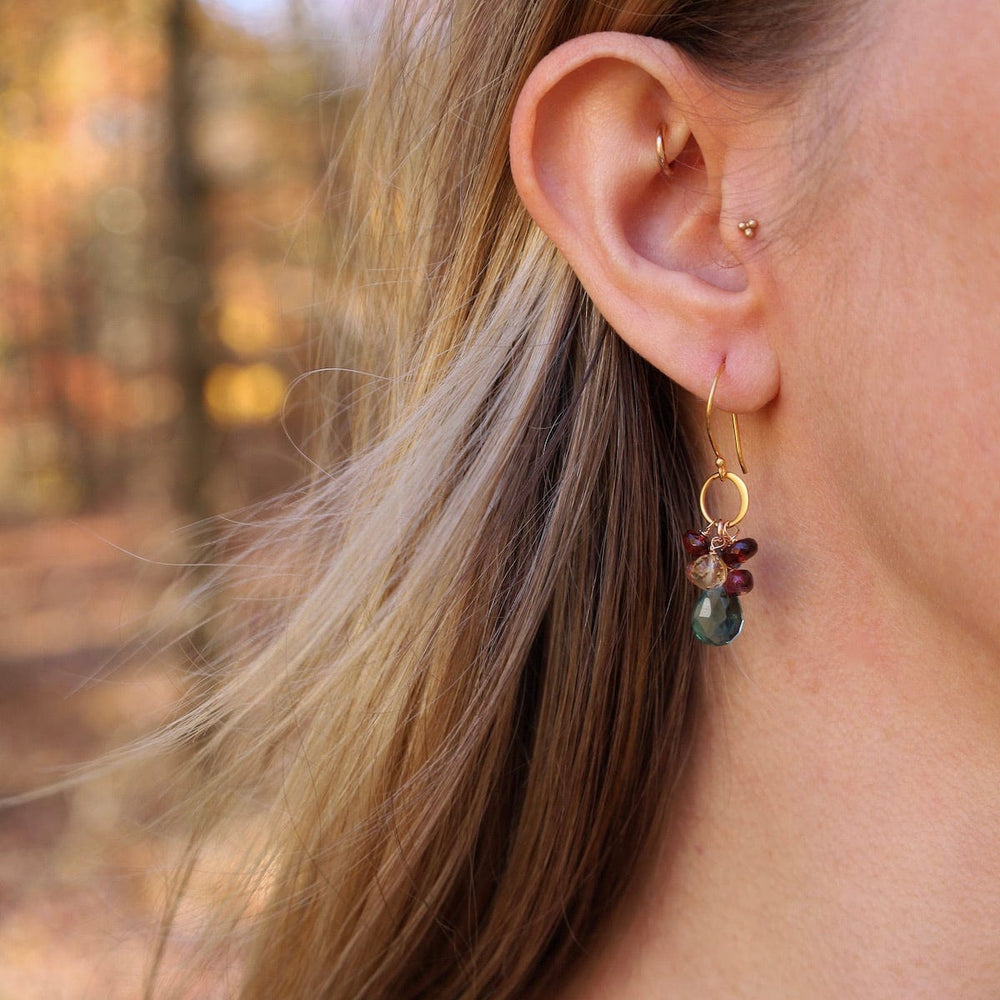 EAR-GF Quartz, garnet, sunstone, blue topaz, citrine, 24k