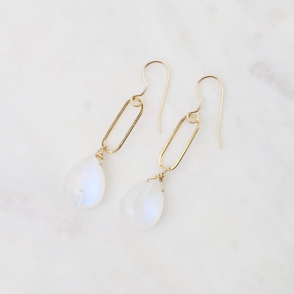 EAR-GF Rainbow Moonstone Drop on Paperclip Earrings