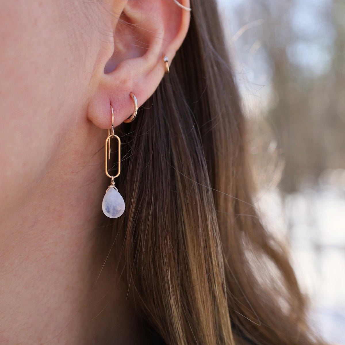 EAR-GF Rainbow Moonstone on Paperclip Earrings