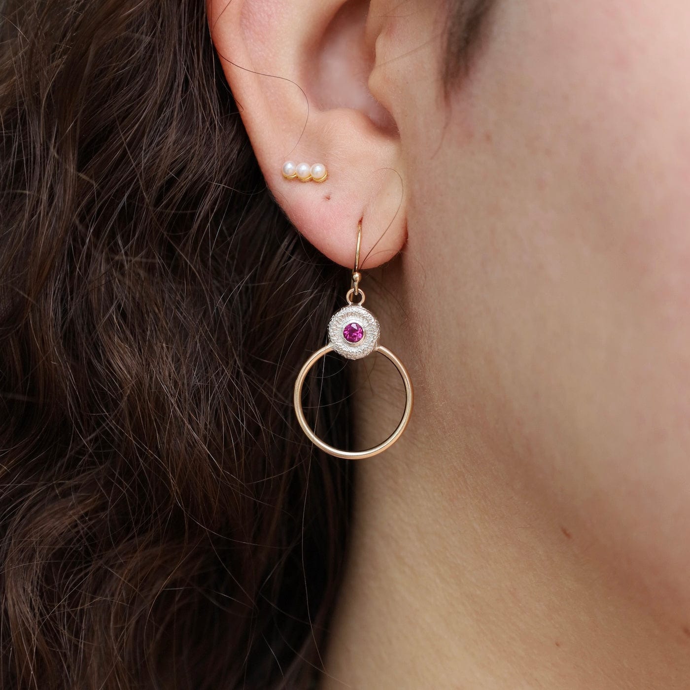 EAR-GF Rhodolite Dapple & Gold Hoop Earrings