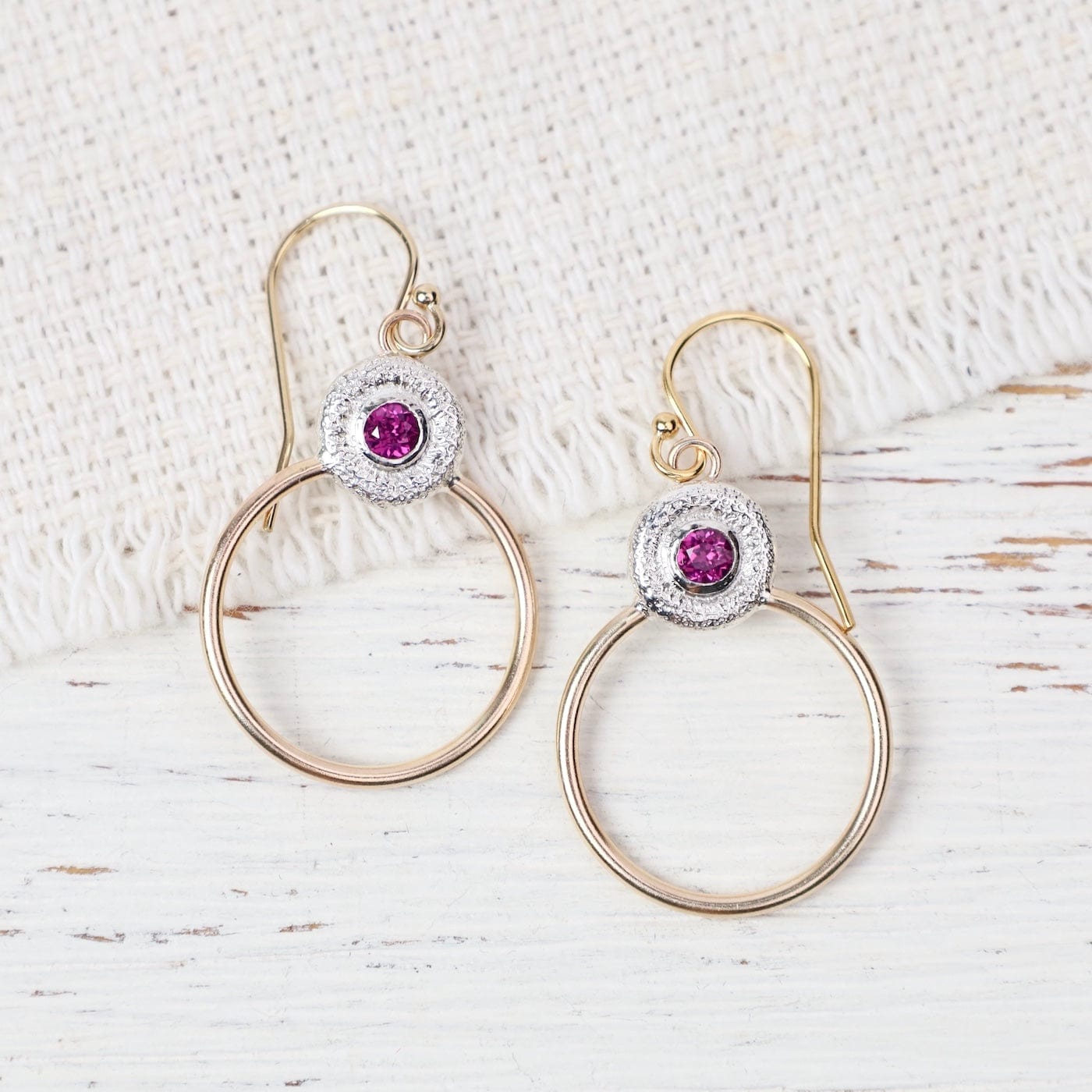 EAR-GF Rhodolite Dapple & Gold Hoop Earrings