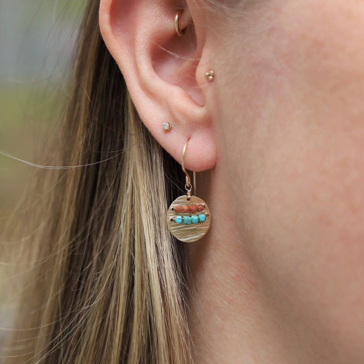 EAR-GF Rippled Tide Earrings with Goldstone & Turquoise