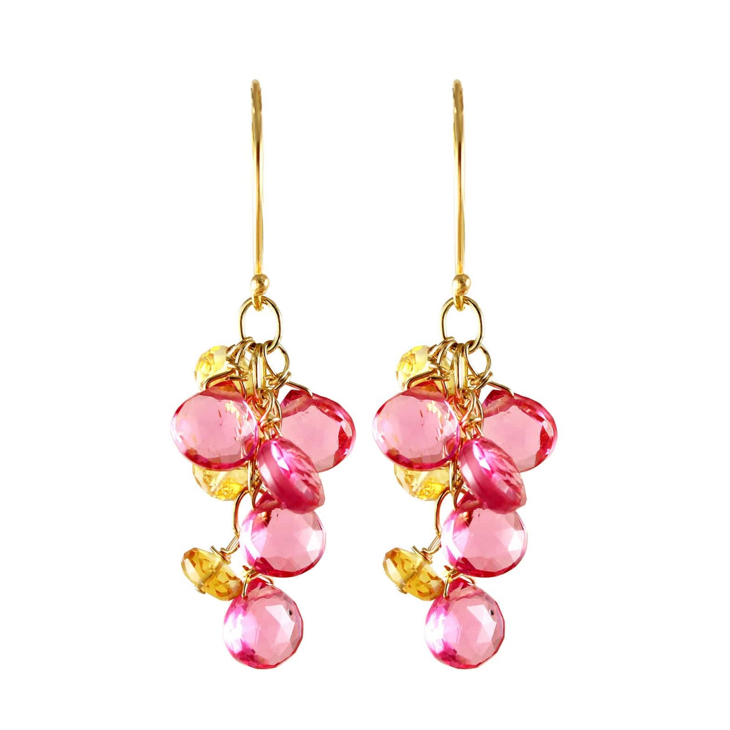 ear-gf Rubellite Quartz, Citrine Waterfall Earrings