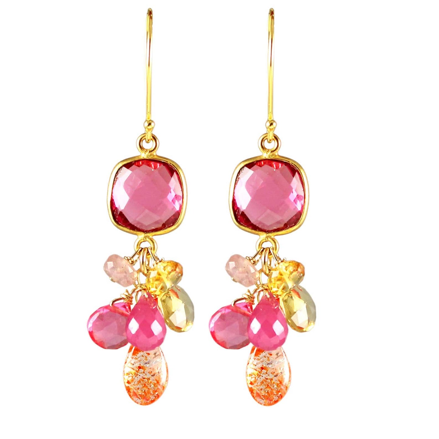 ear-gf Rubellite Quartz Square Bezel Earrings