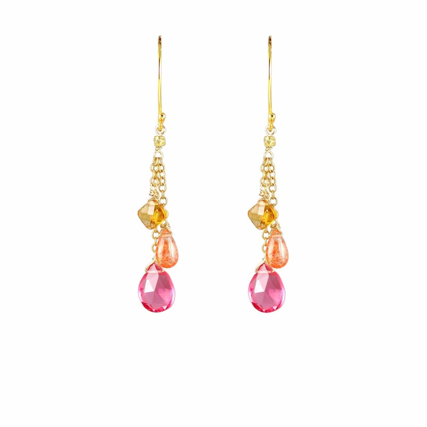 ear-gf Rubellite Quartz, Sunstone, Citrine Tassel Earring