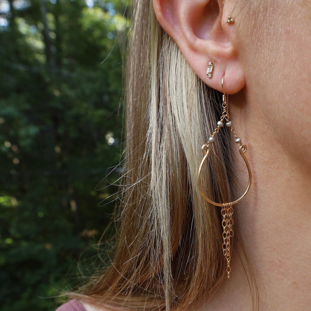 Silver Pyrite Horseshoe Dangle Earrings