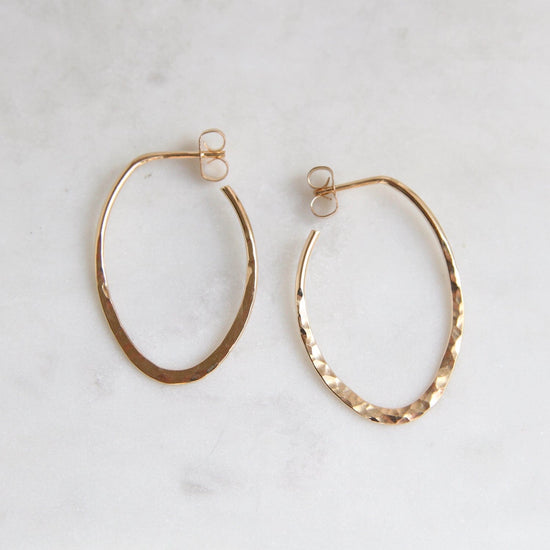 EAR-GF Small Oval Hammered Gold Filled Hoop on Post