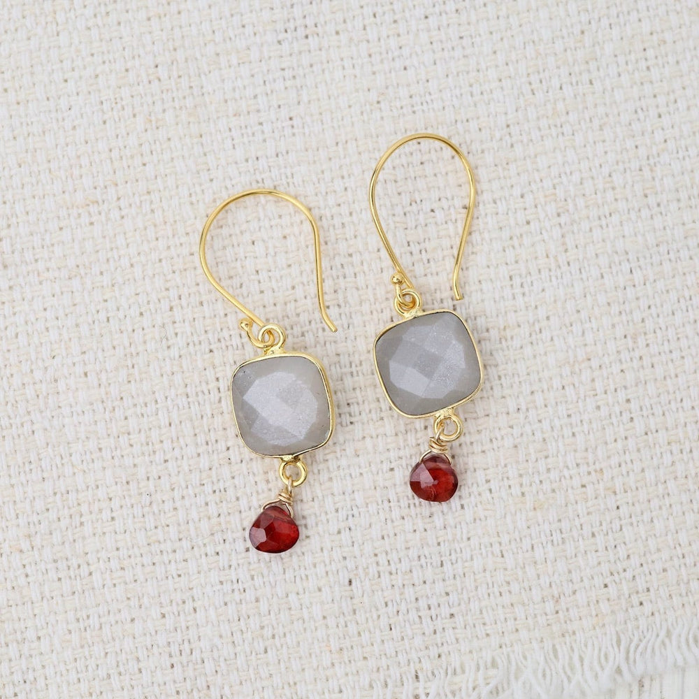 EAR-GF Square Gray Moonstone Drop Earrings