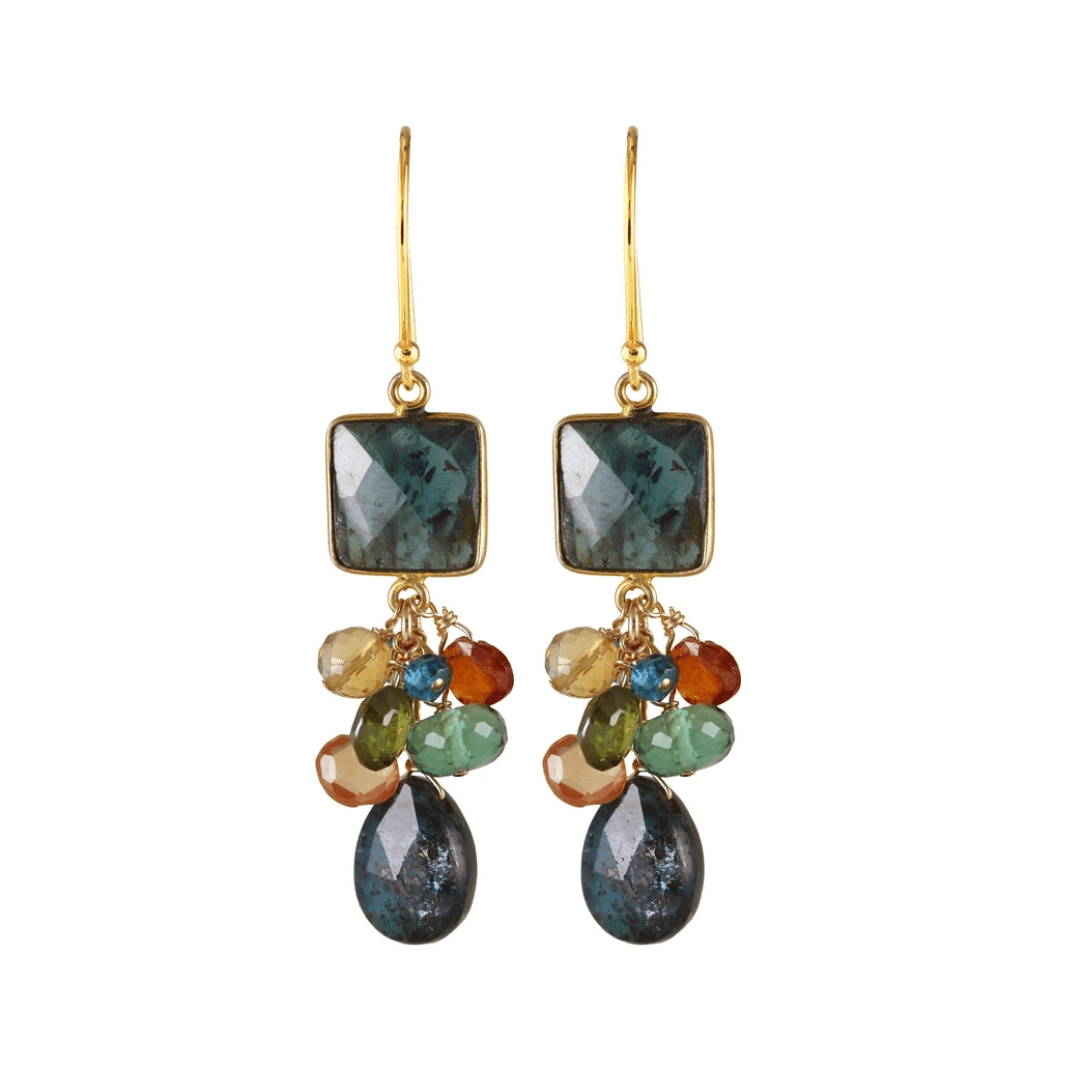 ear-gf Square Kyanite with Hessonite Garnet Cluster Earri
