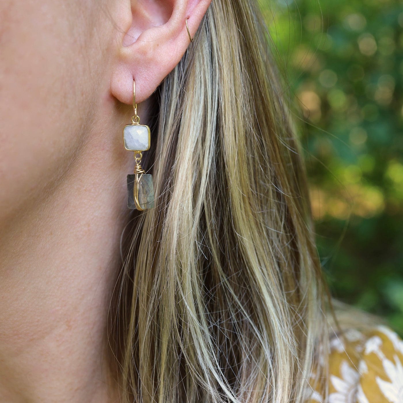 EAR-GF Square Moonstone & Labradorite Earrings