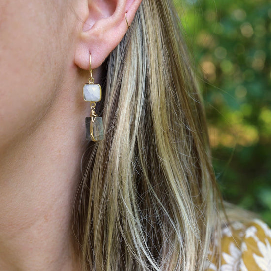 EAR-GF Square Moonstone & Labradorite Earrings